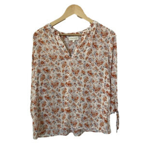 Cynthia Rowley 100% rayon floral popover blouse knot sleeves Medium